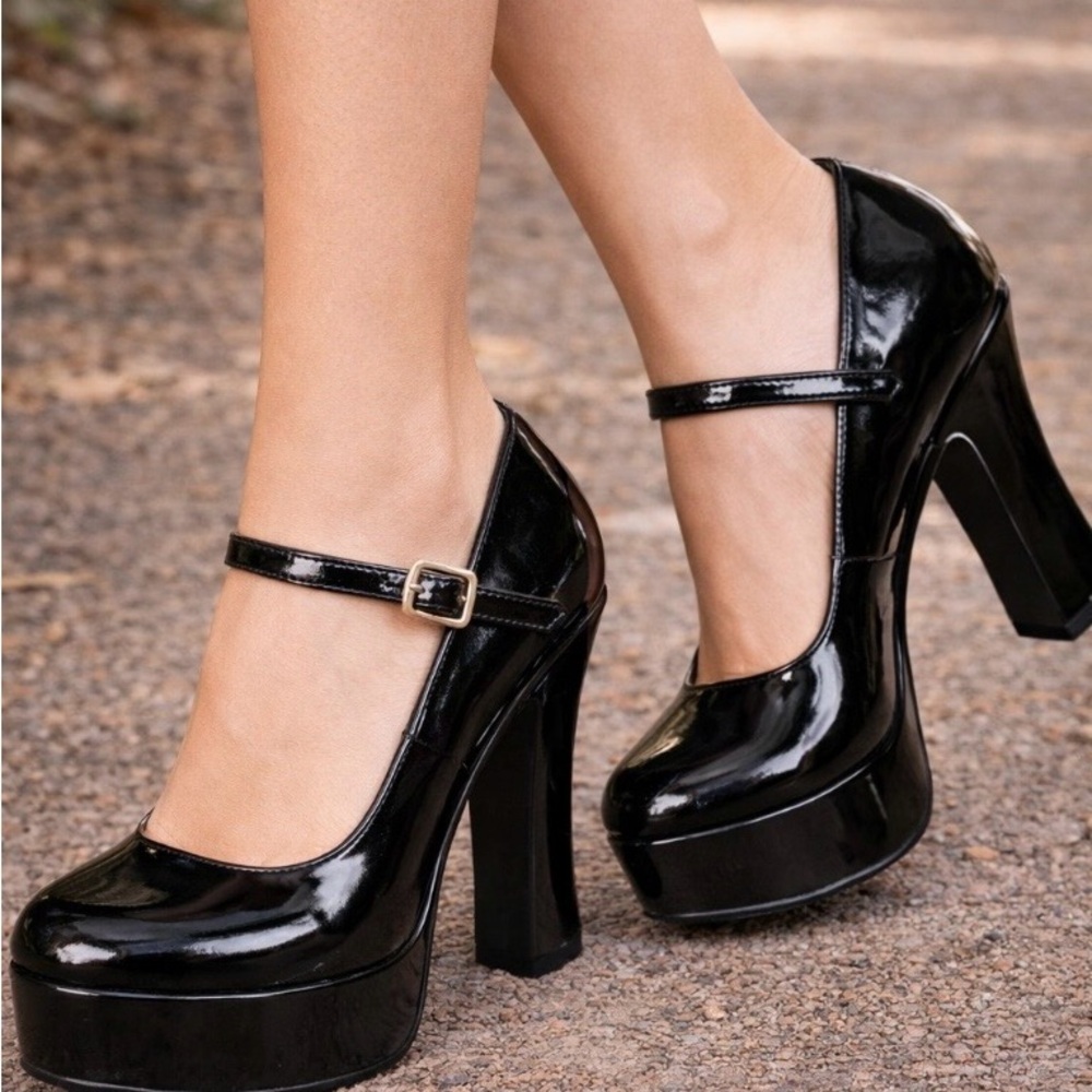 Funtasma Shiny Black Platform Mary Janes